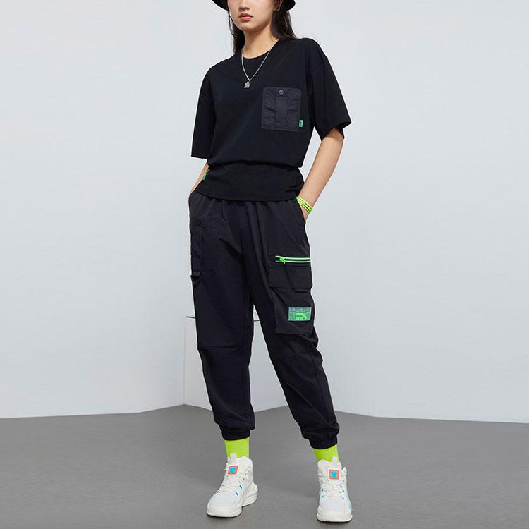 Anta Однотонные рабочие брюки для бега на шнурке, мужские брюки, черные 152138511-1