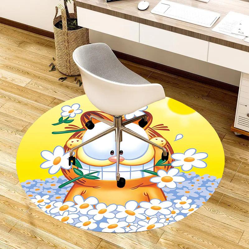 1pc Garfield with flowers Round carpet, Made of Polyester,Perfect for Decorating Office Chairs, Living Rooms,fplt137