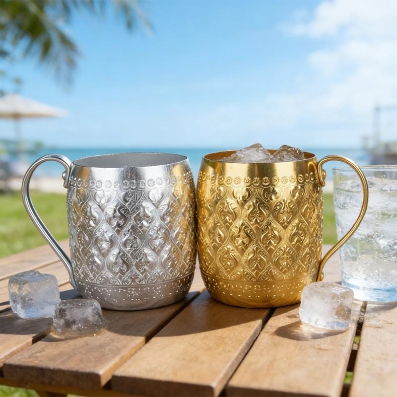 Artistic Thai Style Metal Cup With Excellent Chilling Properties Outdoor Drinking Vessel For Refreshing Summer Drink