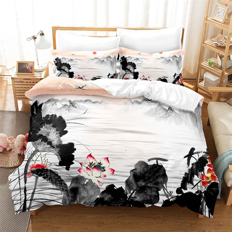Bamboo Painting Duvet Cover Set Chinese Style Bedding Set Youth Linen Queen Size Bed Comforter Cover Set Fashion Bedding Set