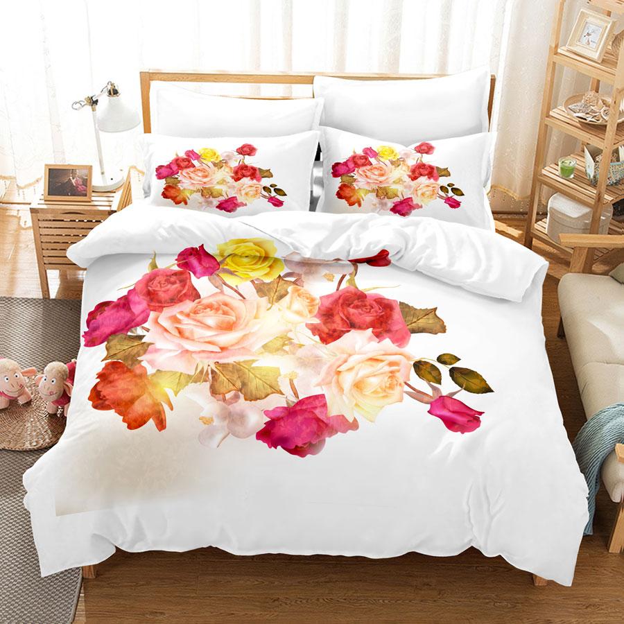 Pink Flower Duvet Cover and Pillowcases Set King Size 220x240 Double Bed Single 3D Queen Bedding Sets Pink Full Twin Quilt Linen