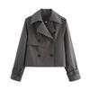 YENKYE New Autumn Women Solid Cropped Trench Coat Vintage Double Breasted Long Sleeve Short Jacket Lapel Collar Windbreaker