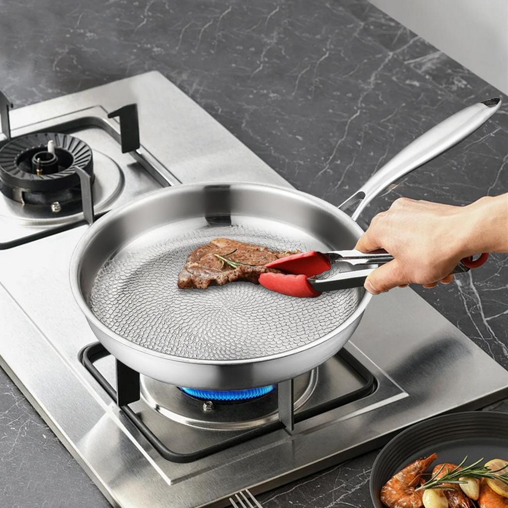 Titanium Steel Frying Pan Uncoated Non Stick Pan Fish Scale Hammer Pattern Household Steak Frying Pan Kitchen Cookware 26/28/30