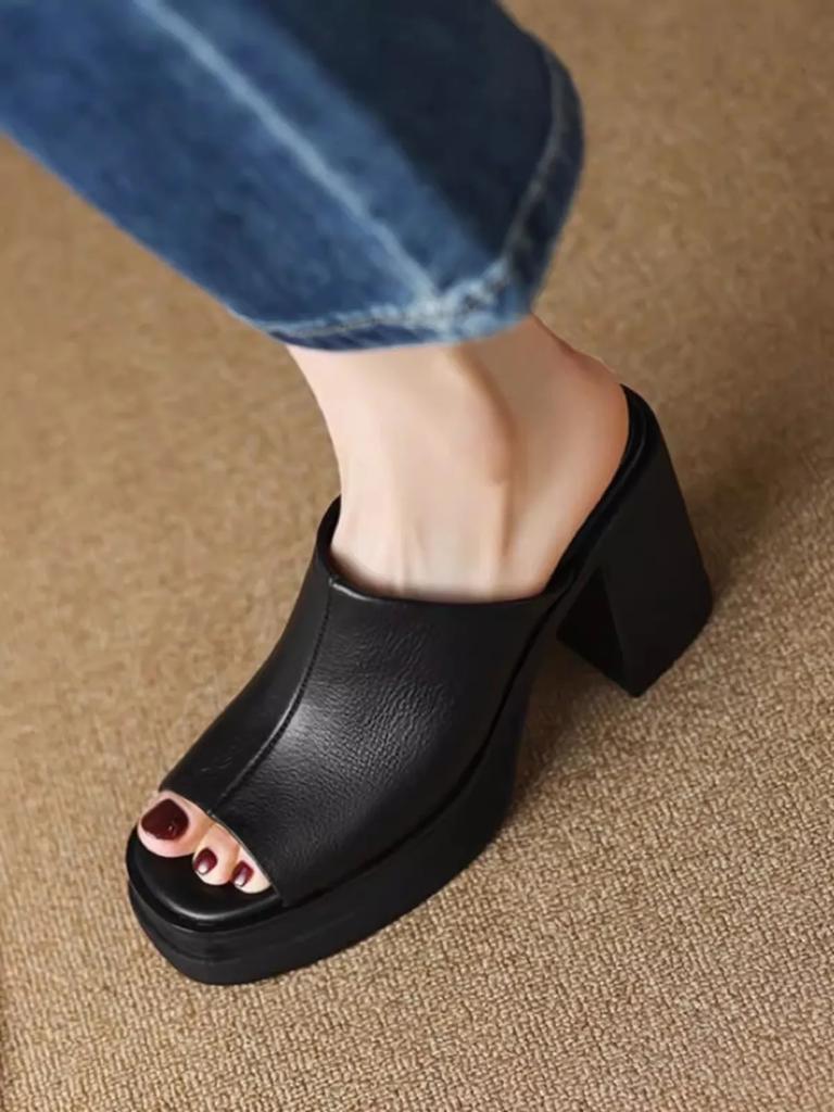 2024 2024 Женская обувь из натуральной кожи с открытым носком на платформе и высоком каблуке. Женские повседневные тапочки 2024 года, лето-весна, коричневые