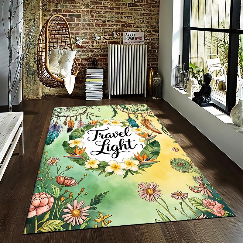 "Dreamcatcher Floral Carpet with Travel Light Print, Boho Style" Suitable for use as an anti-slip for living room bedroom sofas
