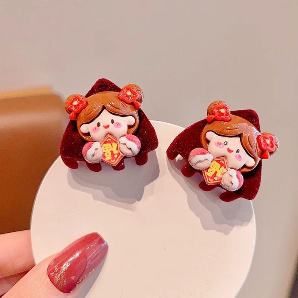 Little Girl Children's Hair Clip Chinese Style Plush Hair Clip Cute Cat Ear Hair Claw Kids