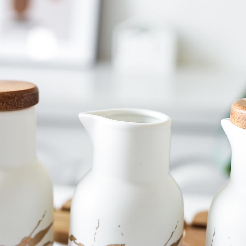 Керамика Мраморный узор Масленка Соевый соус Уксус Бутылка Ресторан Приправа Горшок Домашняя кухня Инструменты Приправа Набор Банок Комбинация