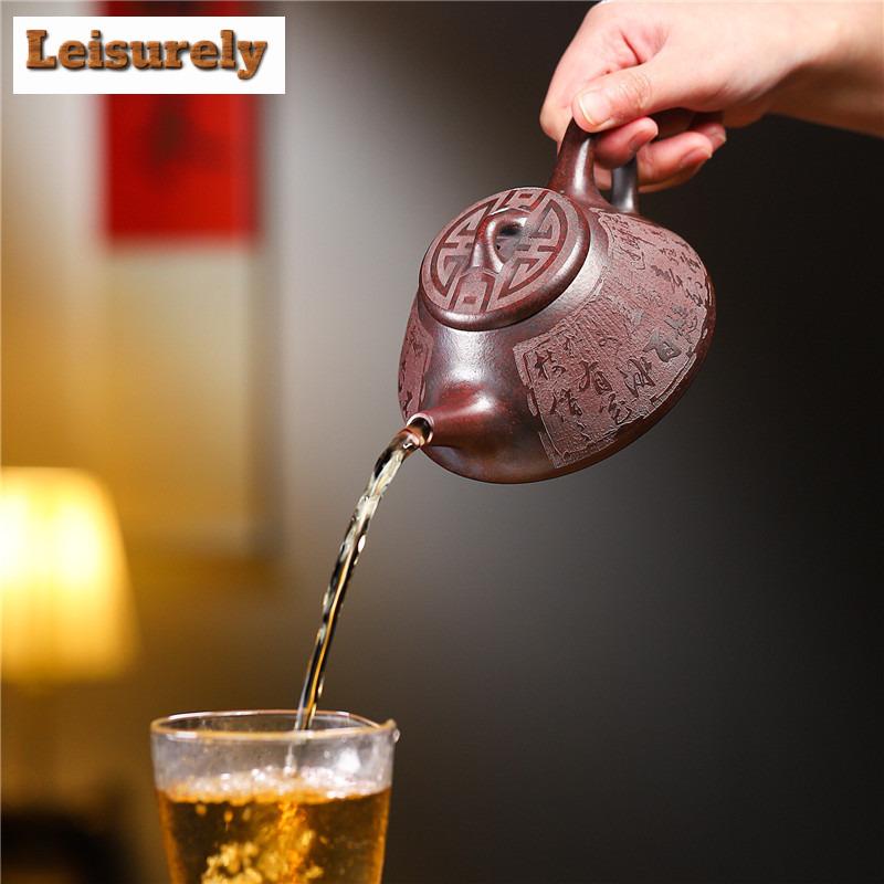 320ml Yixing Purple Clay Teapots Handmade Stone Scoop Pot Raw Ore Iron Red Dragon's Blood Sand Mud Tea Brewing Kettle Zisha Tea