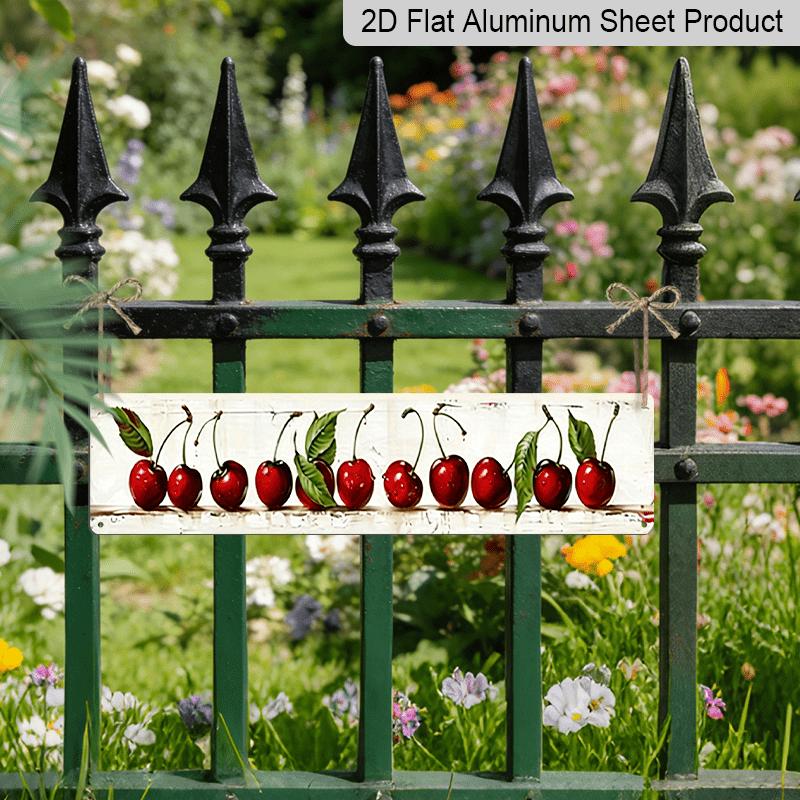 Vintage 2D Flat Wall Decoration - Red Cherries and Green Leaves in Metal - Durable Aluminum Sign for Kitchen, Café, or Dining Room - Rustic Farmhouse