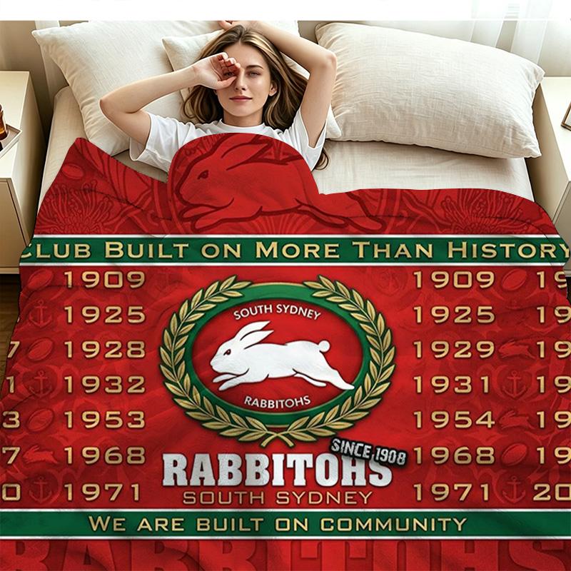 Rabbitohs Print Flannel Blanket High Quality Warm Comfortable Cover for All Seasons Perfect for Gifts Home Decor