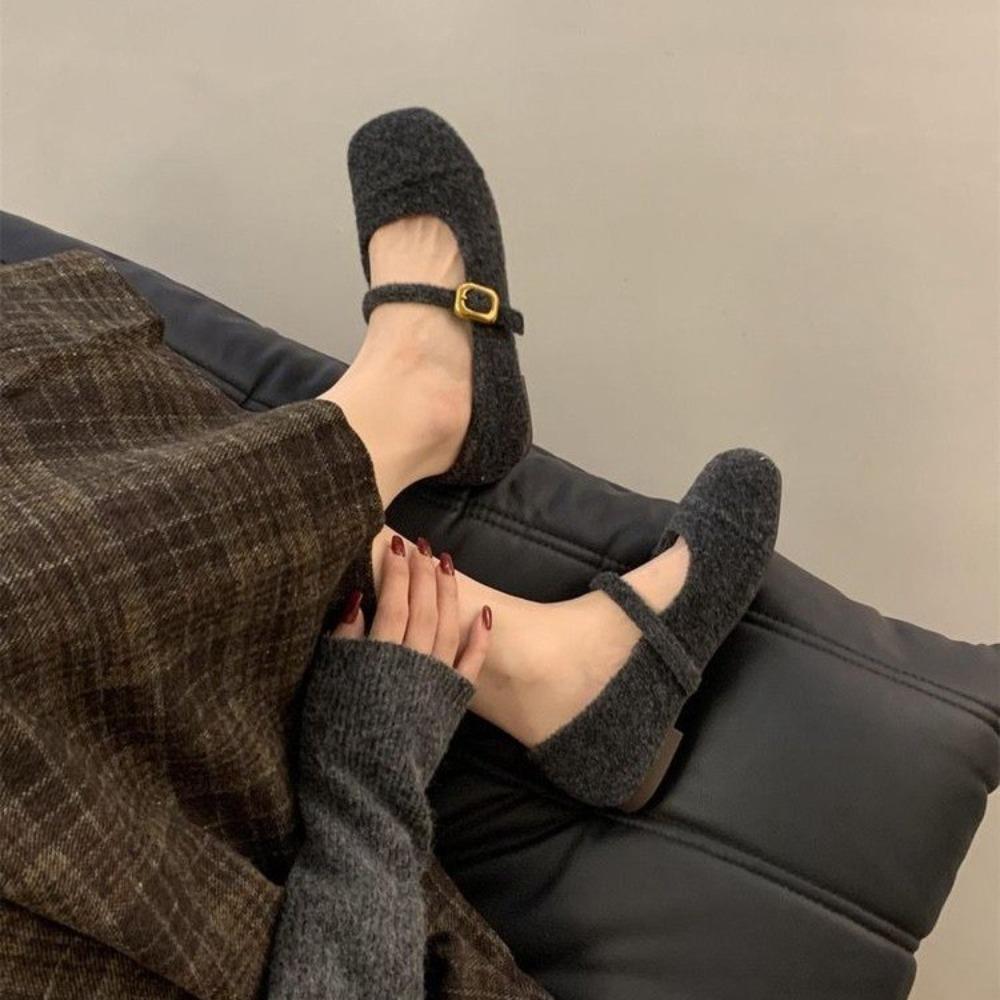 Уютные балетки из овечьей шерсти с квадратным носком, женские теплые туфли Мэри Джейн с мехом Тедди, элегантные пушистые плюшевые мокасины для женщин