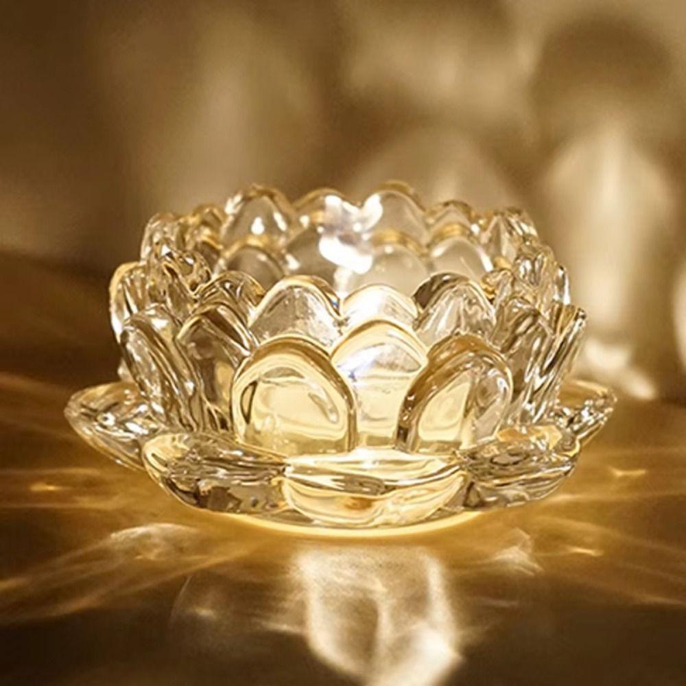 2Pcs Elegant Chinese Glass Lotus Candle Holder Creative Simple Candles Stand Home Decor