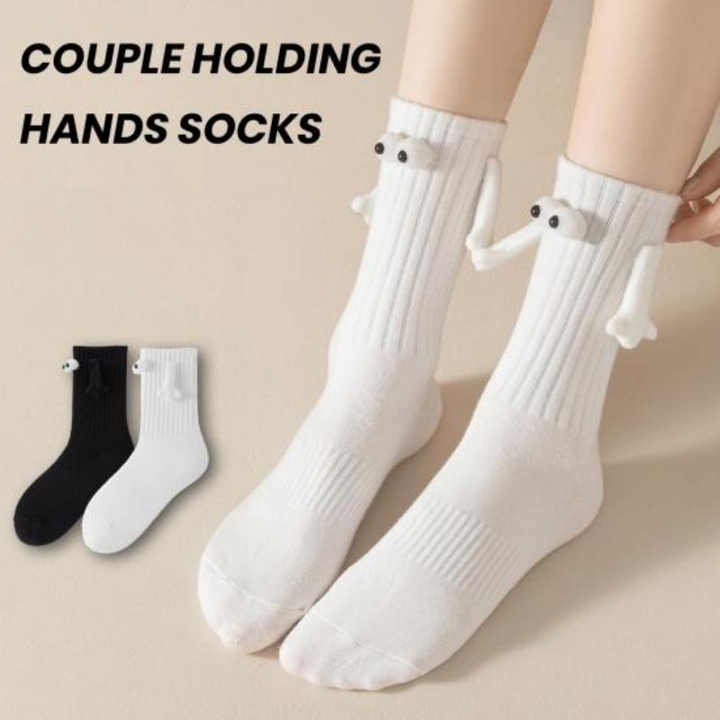 Unisex Funny Magnetic Mid-tube Socks Couple Girlfriends Socks Women's Cute Holding Hands Cotton Socks Black White