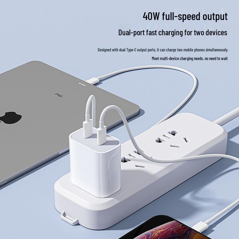 Быстрое зарядное устройство PD40W с двумя портами USB-C для устройств Apple - Стандарт США/ЕС, двойной порт
