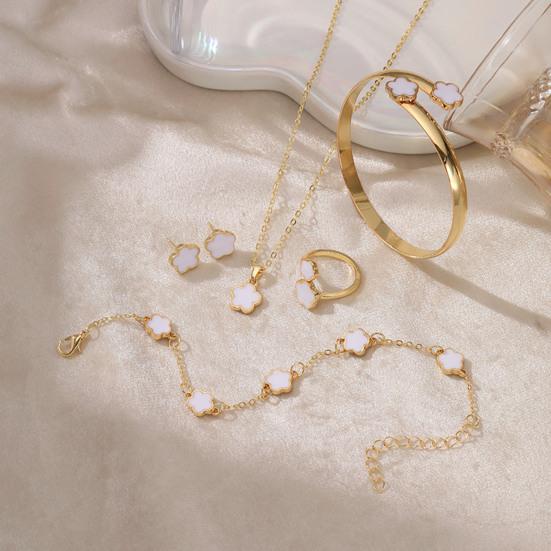 5 шт./компл. женский комплект ювелирных изделий Lucky Flower Decor сверкающие стразы ожерелье браслет серьги кольцо комплект модные ювелирные изделия