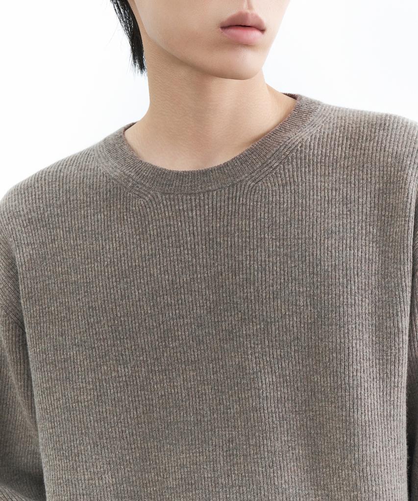 Musinsa Standard [Victoria Wool] Минималистичный вязаный джемпер в рубчик с круглым вырезом [Тауп]