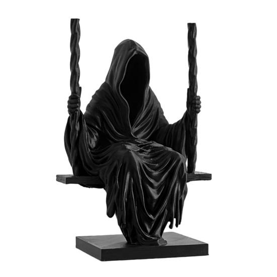 3D-печатная статуэтка сидящего Жнеца DYS, Безликий Человек в Черной Мантии на Качелях Фигурка, Скульптура-Украшение в Готическом Плаще, Декоративная Фигурка в Темном Стиле