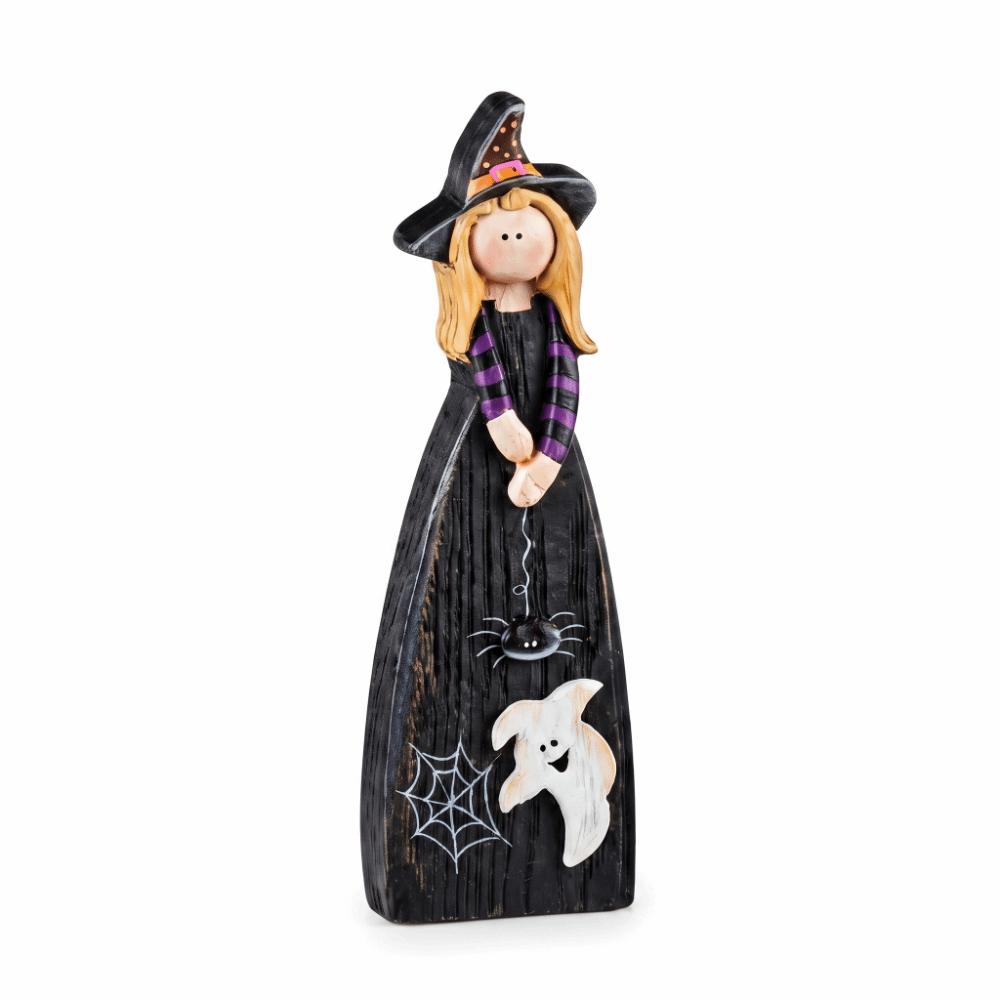 Pumpkin Accent Halloween Witch Figurine Wooden Material Halloween Witch Ornament Tabletop Use