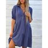 Loose Solid Color Lapel Casual Dress Loose Solid Color Polo Collar Casual Dress