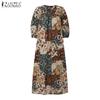 ZANZEA Женское летнее платье с принтом, повседневное, с V-образным вырезом, свободного кроя, с рукавом 3/4, длинное