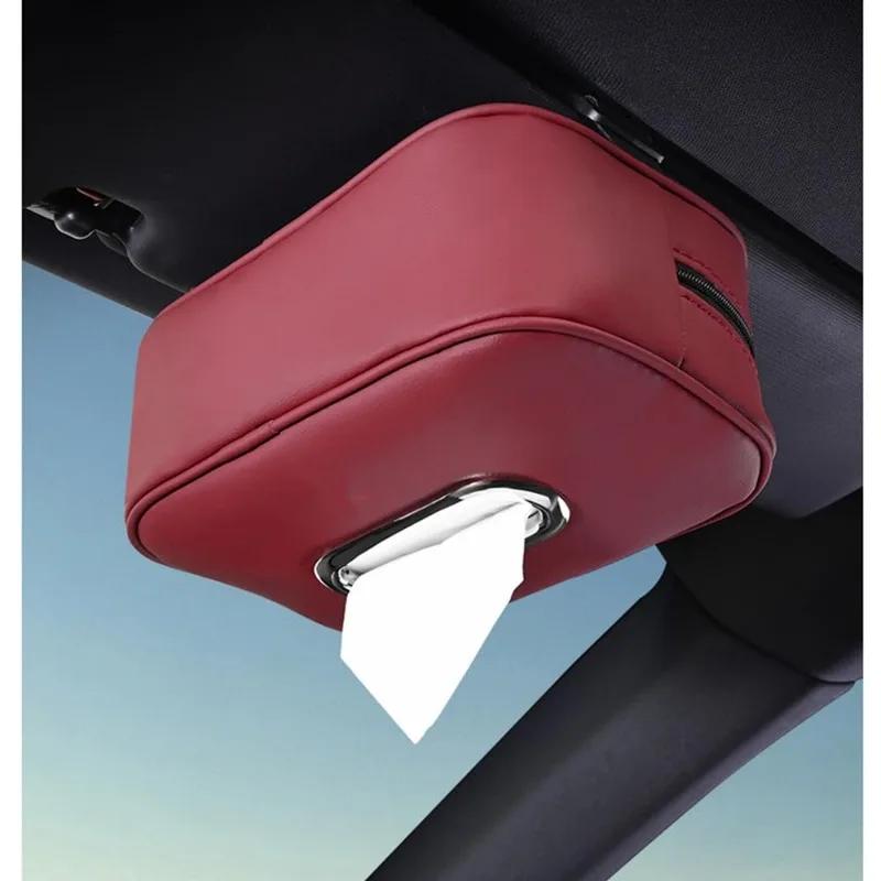 2025Car Tissue Box Holder Microfiber Leather Car Center Console Armrest Napkin Box Sun Visor Backseat Tissue Case with Fix Strap