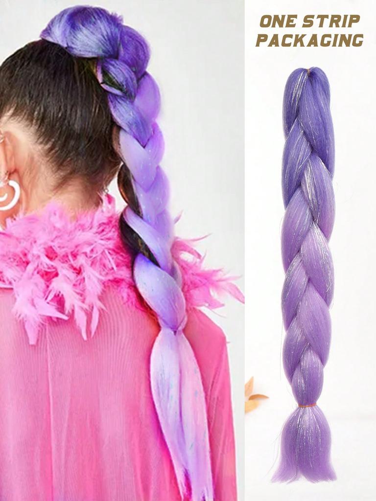 24-дюймовые синтетические волосы для плетения, микс, мишура, блестки, фиолетовые, светло-фиолетовые, синтетические волосы для наращивания, большие косички, 1 шт.