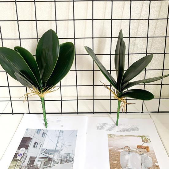 Искусственные Зеленые Листья Фаленопсиса Имитация Листьев Орхидеи Стебель Реалистичные Зеленые Растения для Цветочных Композиций Садовый Декор Бонсай