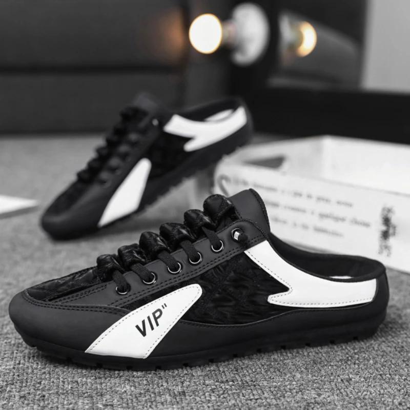 Модные летние мужские тапочки Брендовые мужские кроссовки Повседневная обувь для мужчин Лоферы Плоские теннисные туфли Высококачественные мужские полутапочки tenis hombres