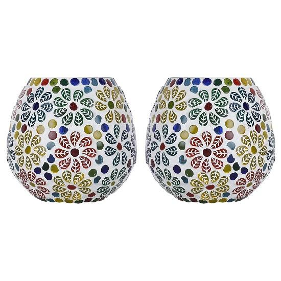 Glass Mosaic Candle Light Holder/Candle Light for Home Bar Restaurant Cafe Decoration, Pack of 2