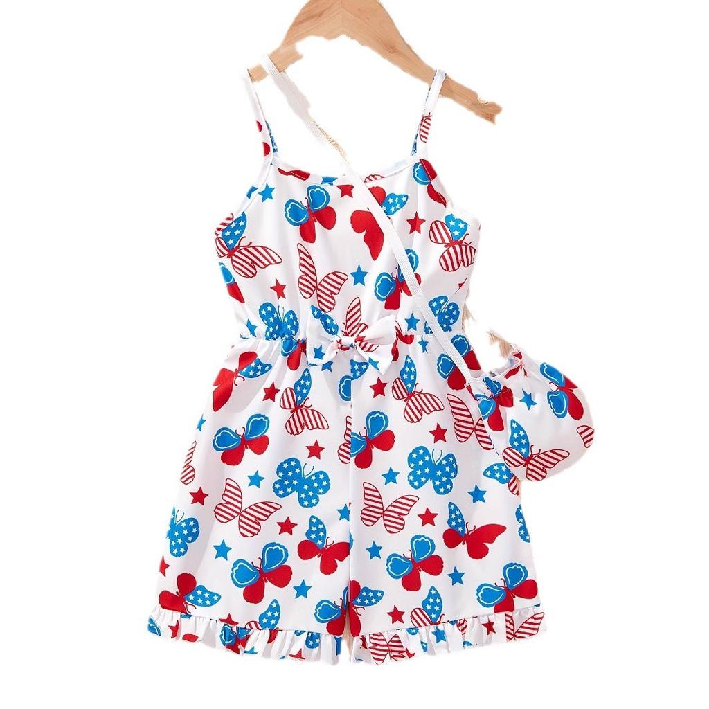 Девочки День Независимости Элементы Бабочка Принт Брюки Комбинезон Летний Повседневный Комбинезон для Детей