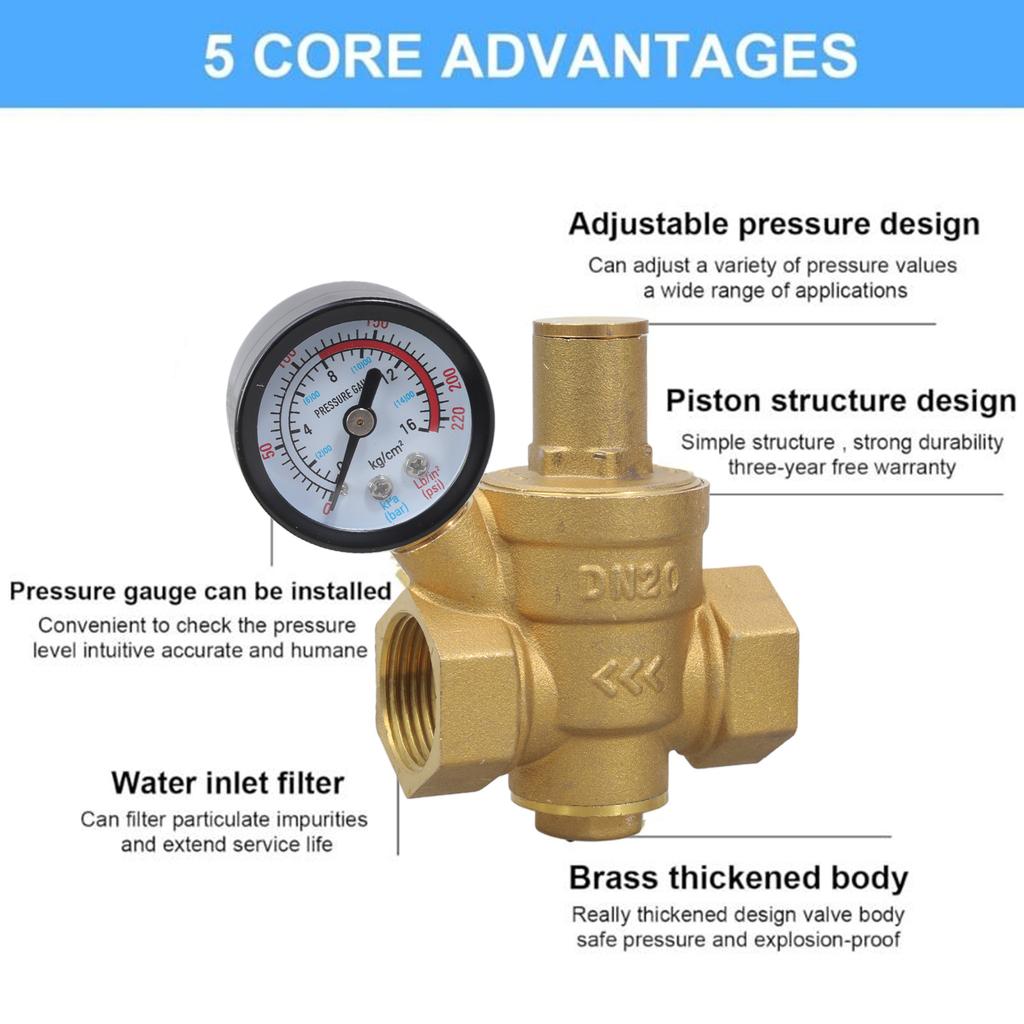 Универсальный регулятор давления воды 1/2 дюйма DN20 с манометрами латунный подходит для домов зданий и фабрик