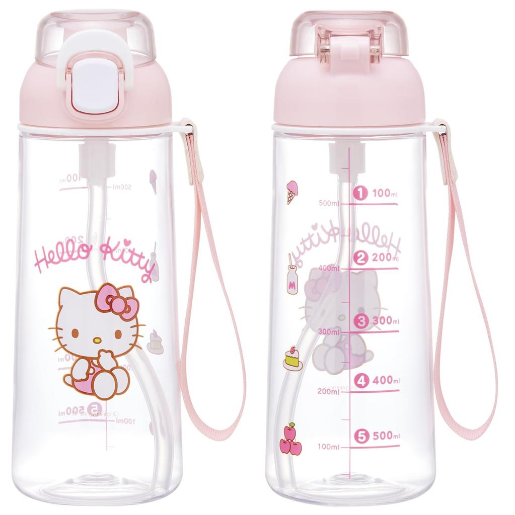 Бутылка-поилка для скейтера, прозрачная, с Sanrio Hello Kitty PSHPO668145, с кнопкой, 630 мл, для детей, ремешок, дизайн,