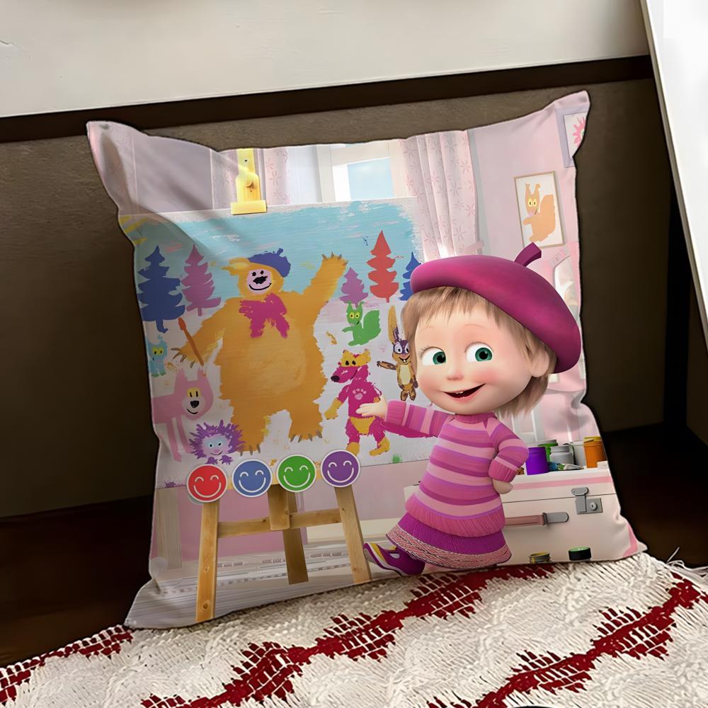 Cute MMasha and the BBear Cushion Cover Reversible Soft Durable Pillow Cover Home  Car MultiScene Use for Daily Comfort