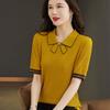 Summer Ice Silk Short Sleeved T-shirt Women's Thin POLO Collar Top New Fashionable Doll Collar Knitted Shirt