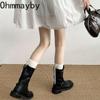 Fashion Vintage Women Western Cowgirl Boots Fashion Slip On Belt Buckle Shoes Autumn Winter Thick Heel Ladies Short Booties
