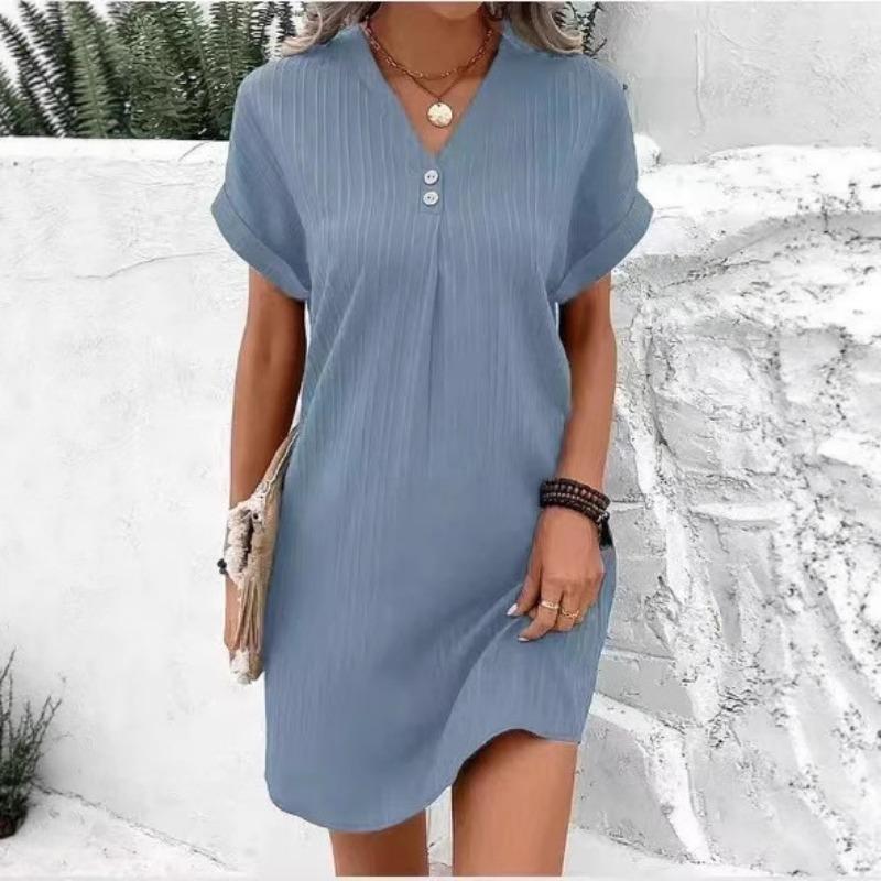 Женский однотонный пуловер с V-образным вырезом, повседневное платье на пуговицах