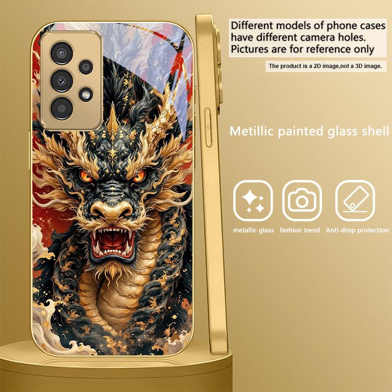 Величественный Восточный Дракон Для Samsung A50 A51 A52 A53 A54 55 56 14 15 13 16 26 31 32 33 34 35 70 71 72 73 Золотой стеклянный чехол для телефона