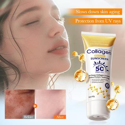 Коллагеновый солнцезащитный крем Водостойкий SPF 50+УФ-крем для лица и тела Солнцезащитный крем для защиты кожи от солнца Крем для защиты лица от солнца на берегу моря