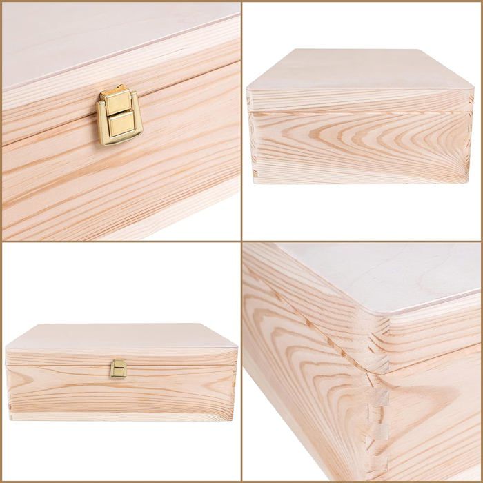 Деревянный ящик для хранения - CREATIVE DECO - 40 x 30 x 14 см - Неокрашенный - Запираемый - Крышка