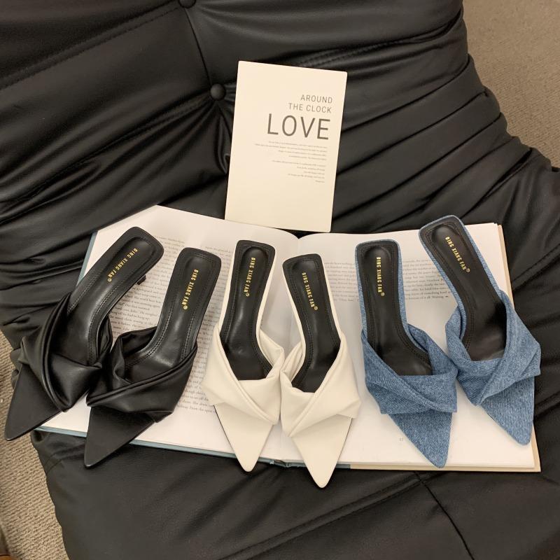 Модные Hlieny Уютные Белые Кожаные Остроносые Дизайнерские Низкие Тонкие Каблуки Мюли Тапочки для Женщин Обувь Туфли Женские Слингбэки Сандалии Слайды