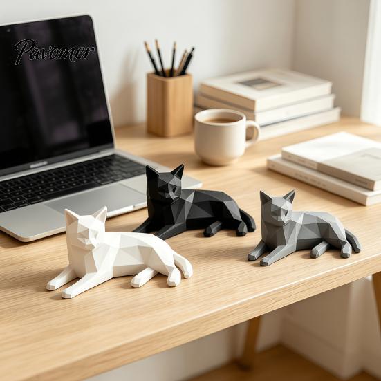 Минималистичные геометрические фигурки кошек, 3D-печатная фигурка, настольная скульптура для влюбленных, креативные настольные аксессуары, женская статуэтка маленького животного в скандинавском стиле