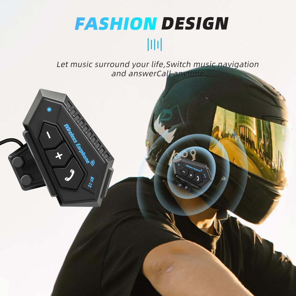BT12 Motorcycle Helmet Headset Wireless Bluetooth 5.0 Hands-free Call Kit Stereo Waterproof Music Player Speaker for Moto Earphone