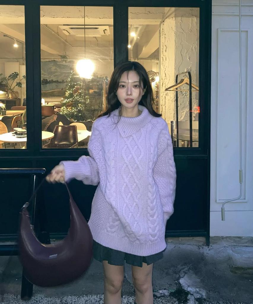 CITTA Wool Made Button High-Neck Grandma Kint_Ctk248(Lavender)