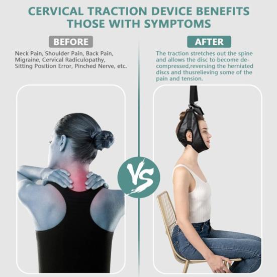 Устройство для вытяжения шейного отдела позвоночника, регулируемое, из искусственной кожи, с креплением на дверь, портативный пояс для вытяжения для облегчения боли в шее и снятия мышечного напряжения