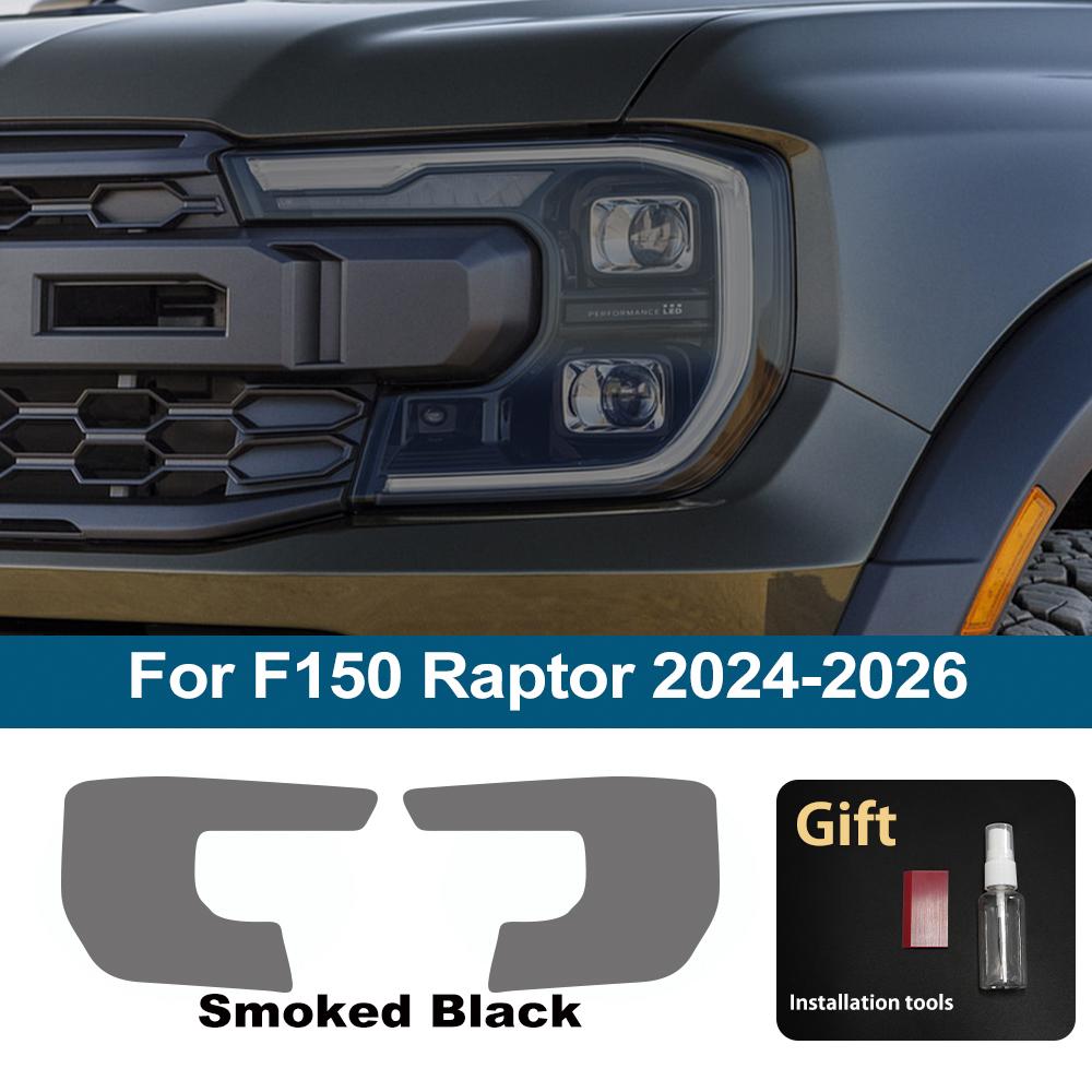 Для F150 Raptor 2015-2026 Дымчато-черная Заранее вырезанная Защитная пленка для фар автомобиля Антицарапающаяся Высокоглянцевая Виниловая пленка-обертка