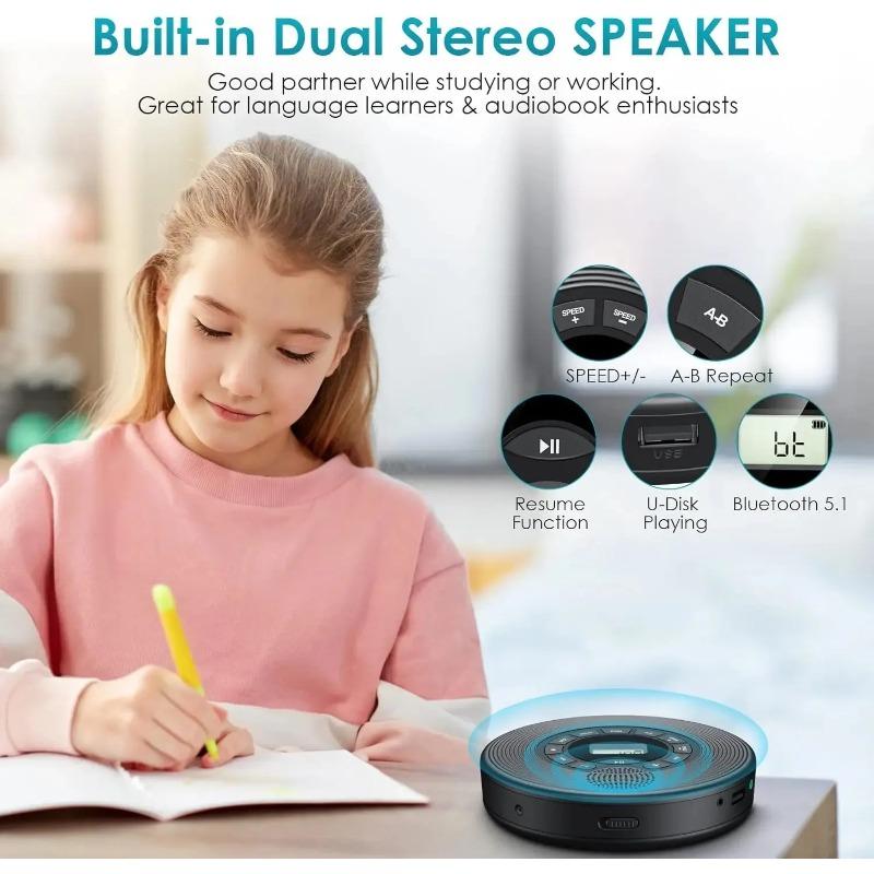 Portable CD Player and MP3 Player with Anti Skip Protection and Dual Stereo Speaker Education Machine Student Play Speed