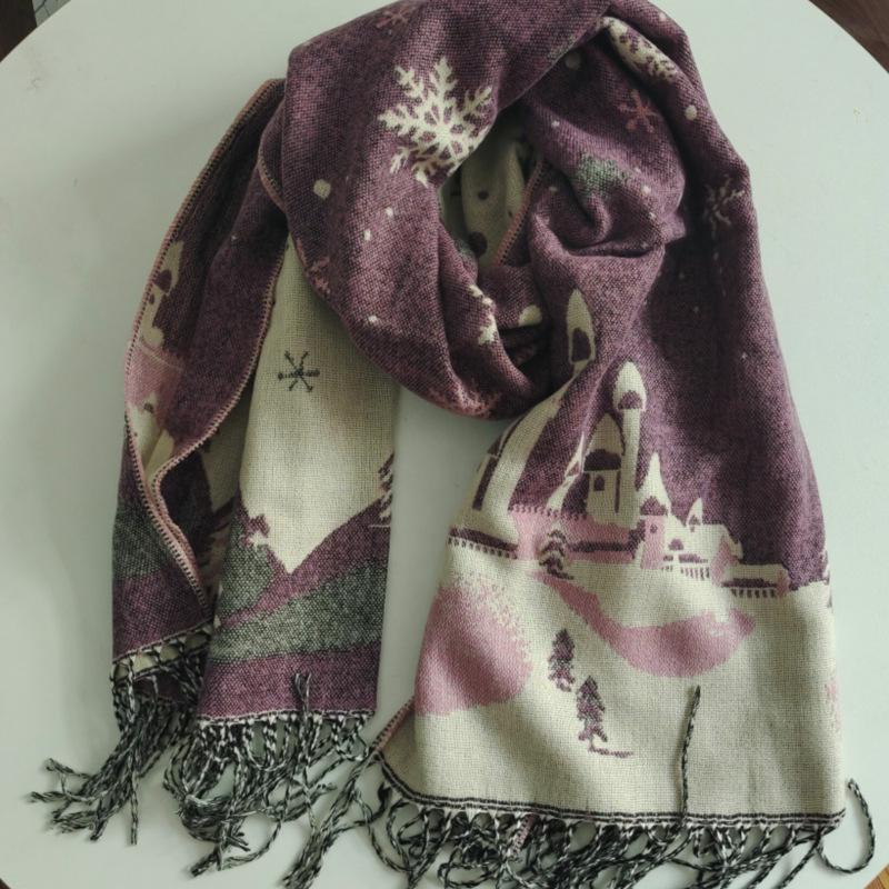 Fashion Snowflake Deer Scarf, Enlarged Size Fringed Imitation Cashmere Scarf, Dual-purpose Women's Scarf