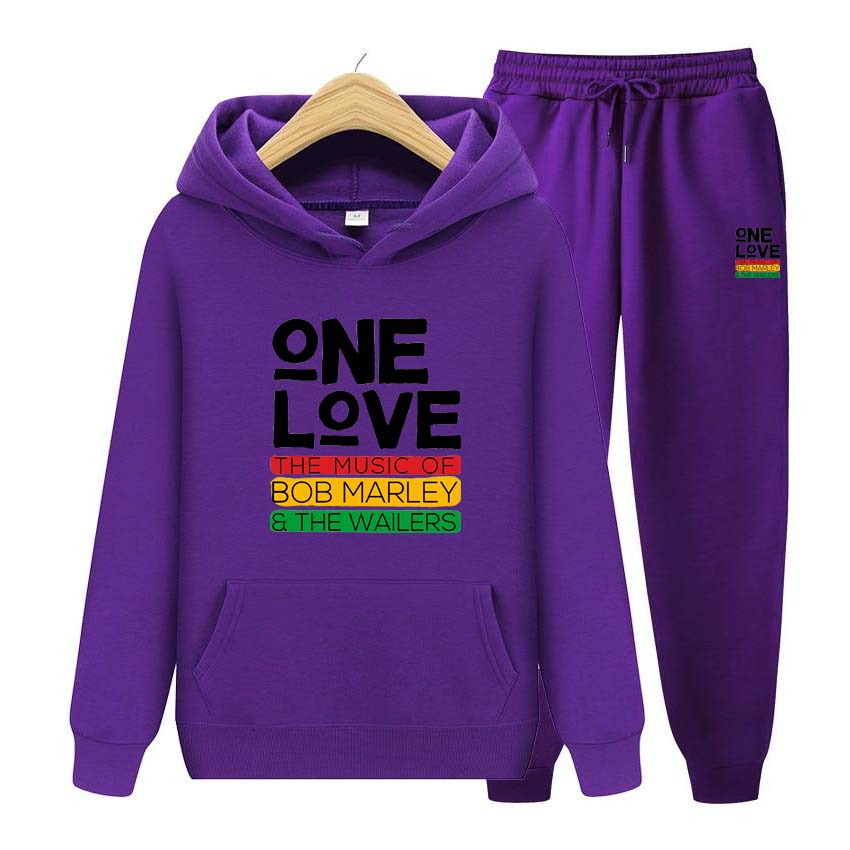 Мужской спортивный костюм One Love с принтом, зимний костюм, спортивный модный спортивный костюм для женщин и мужчин, одежда с капюшоном, толстовки + брюки, комплект из двух предметов