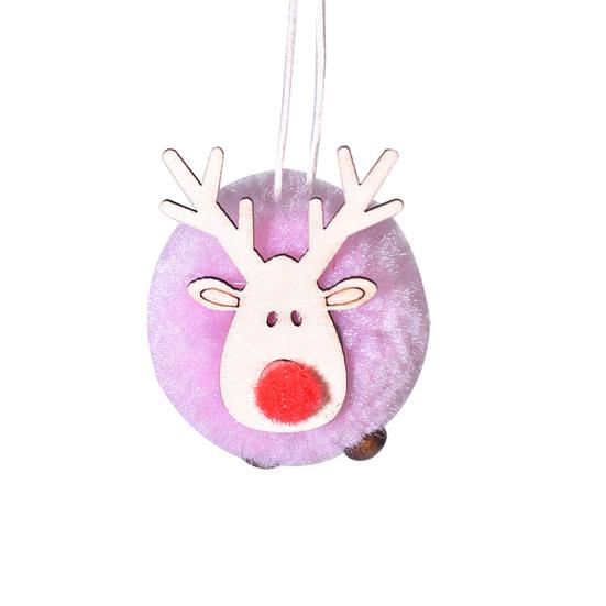 Pom Pom Reindeer Christmas Ornament Plush Elk Hanging Ornaments Wooden Deer Slices Xmas Tree Pendants for Home Party Holiday Decor