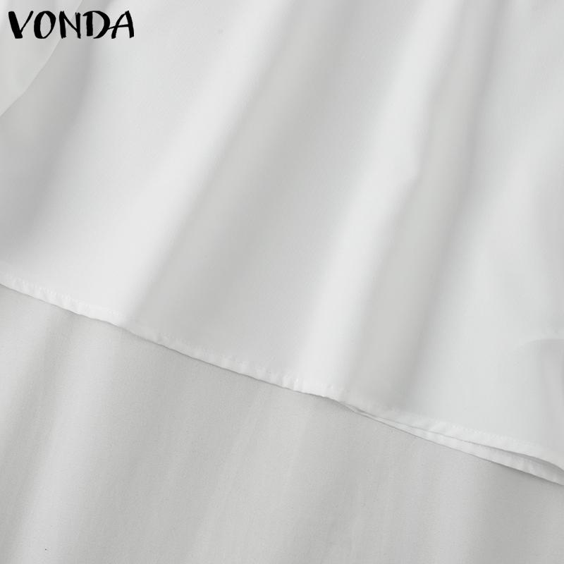 VONDA Женские многослойные однотонные блузки с круглым вырезом и длинным рукавом